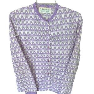 Vintage Jane Fields cardigan lavender white pattern knit sweater button-up 40/ M